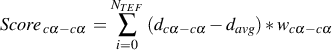               NTEF
Score cα -cα =  ∑  (dcα -cα - davg)* wcα- cα
               i=0
